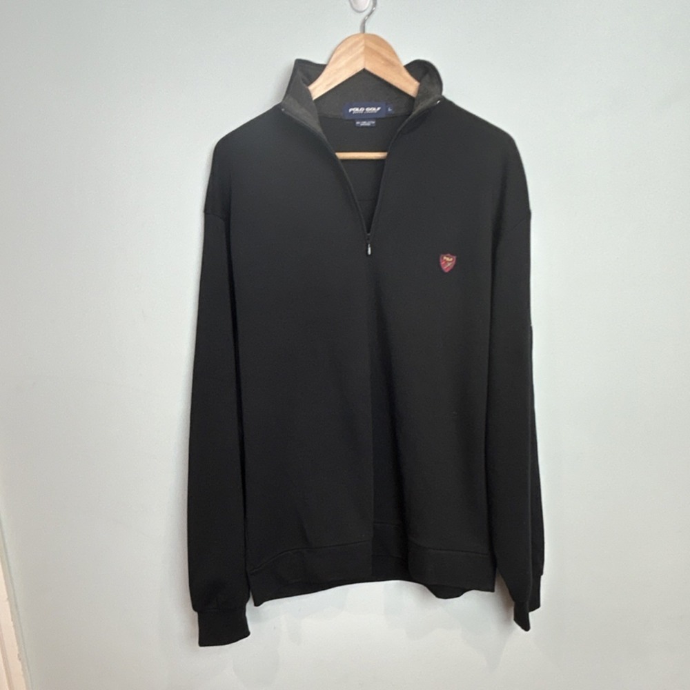 Polo Golf Ralph Lauren Black 1/4 Zip Long Sleeve Pima Cotton L Secession Golf
